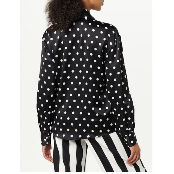 Sergio Hudson Polka Dot Silk Charmeuse Button-Up Blouse, Black/White XS NWT $795 - Picture 12 of 13